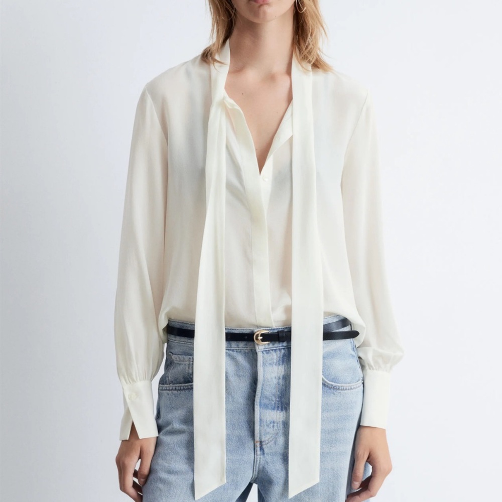 & OTHER STORIES TIE-NECK SILK BLOUSE SIZE 2